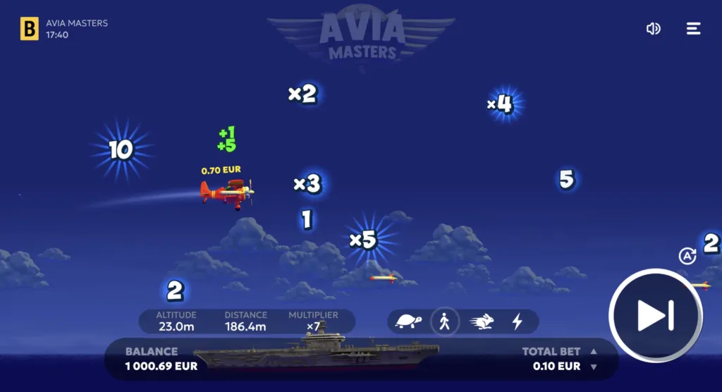 Avia Masters gameplay screenshot: plane collecting multiplier 2