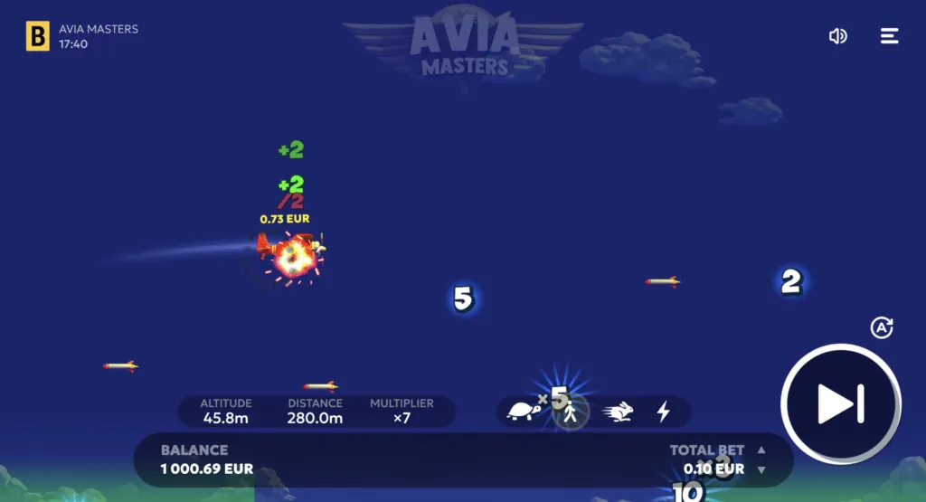 Avia Masters gameplay screenshot: plane crashing